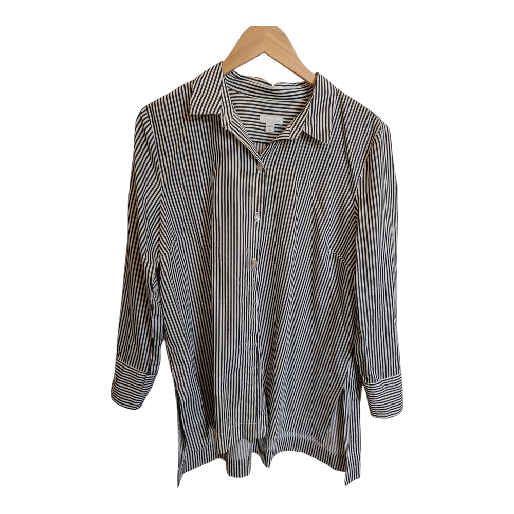 J. Jill Silk Coastal Grandma Stripe Button Down Women's Large Coastal Flowy Boho